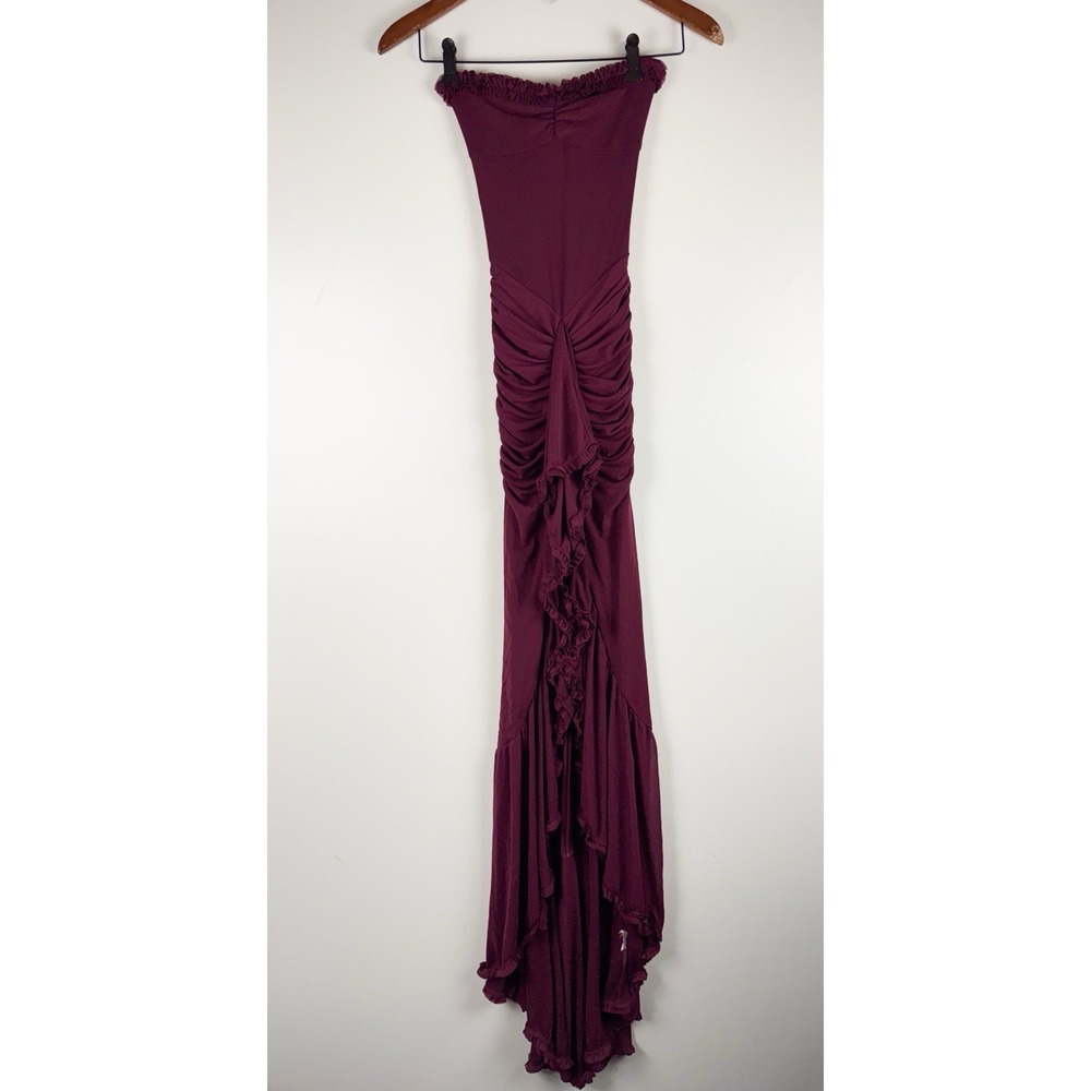 White Fox Boutique Strapless Maxi Dress in Deep Wine - Picture 4 of 9